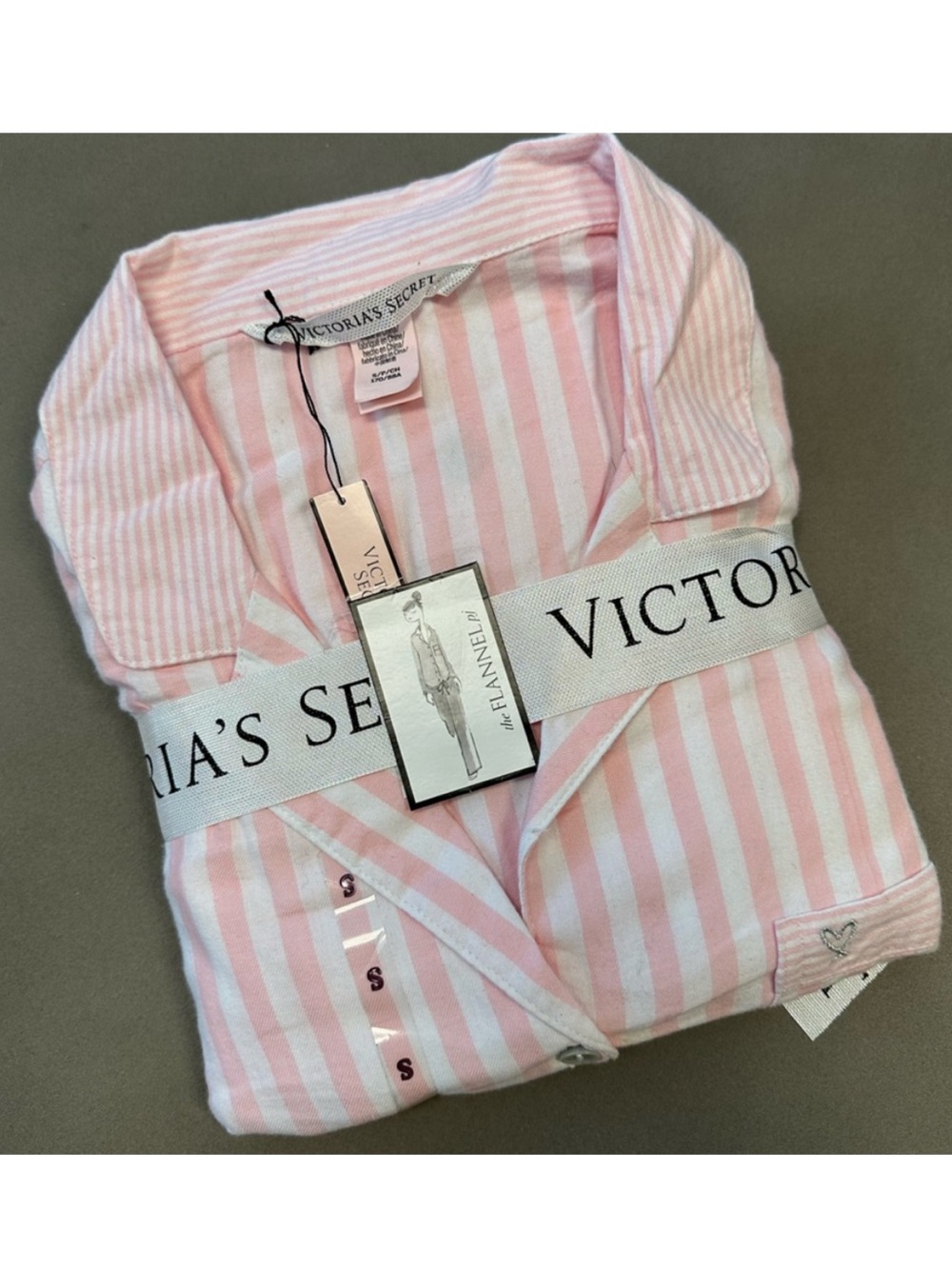 🦢 Size Small Victoria's Secret Pale Pink Iconic Striped Pajama Set NWT VHTF Item